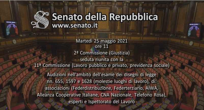 Al momento stai visualizzando SIPLO interviene nell’audizione al Senato del 25 maggio, in ambito dell’esame dei disegni di legge nn. 655, 1597 e 1628 (Molestie sui luoghi di lavoro)