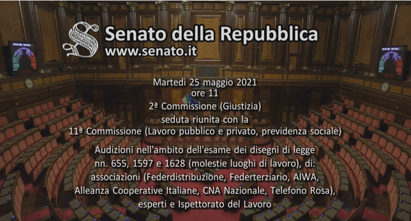 Scopri di più sull'articolo SIPLO interviene nell’audizione al Senato del 25 maggio, in ambito dell’esame dei disegni di legge nn. 655, 1597 e 1628 (Molestie sui luoghi di lavoro)